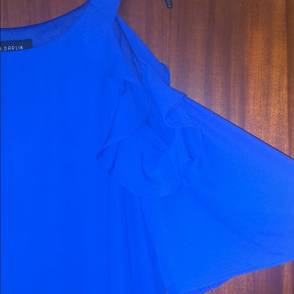 B.Darlin Blue Cold Shoulder Ruffle Sleeve Dress - Picture 4 of 5